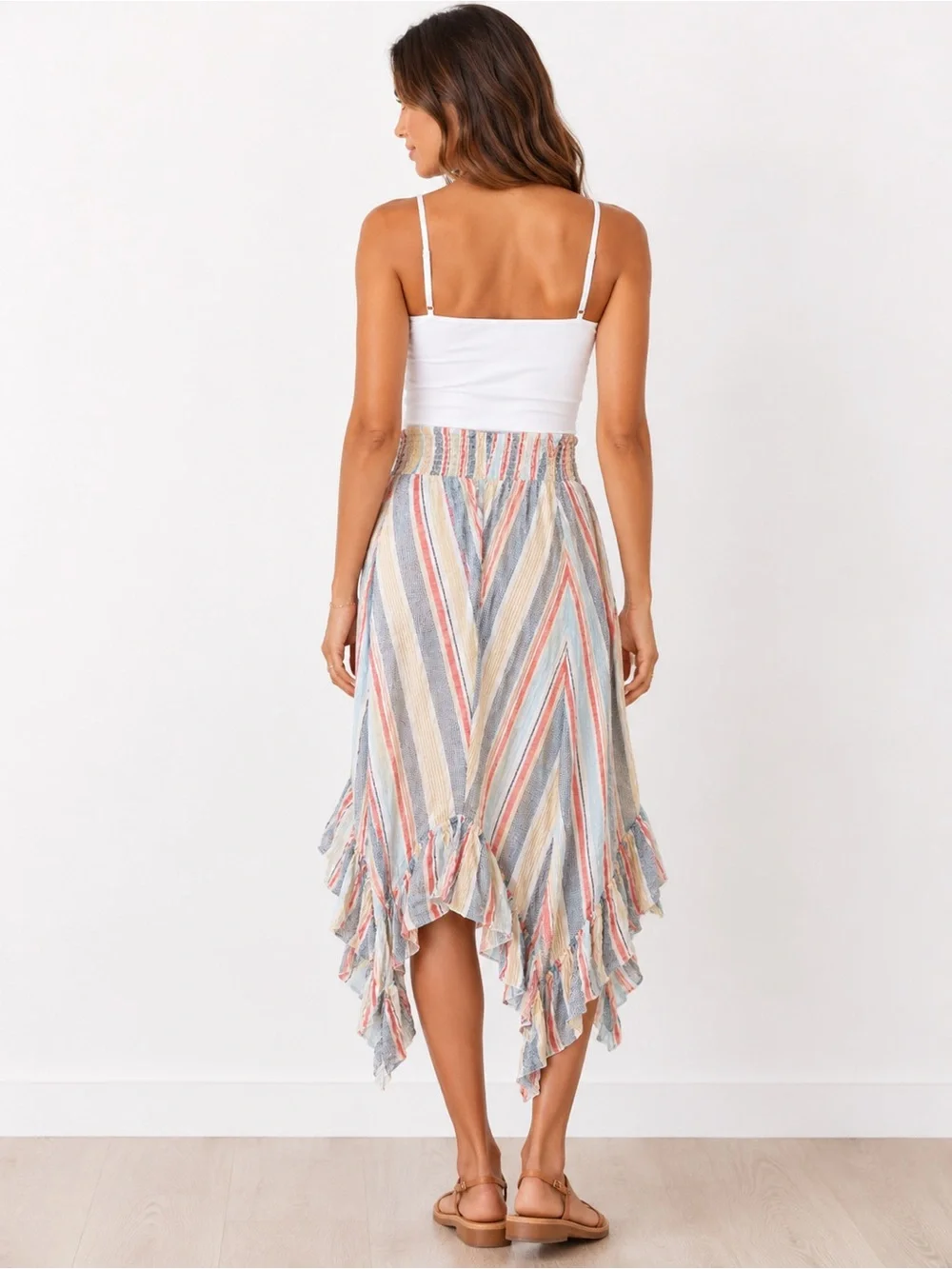 Versona Multicolor Striped Asymmetrical Ruffle Skirt - Picture 2 of 5